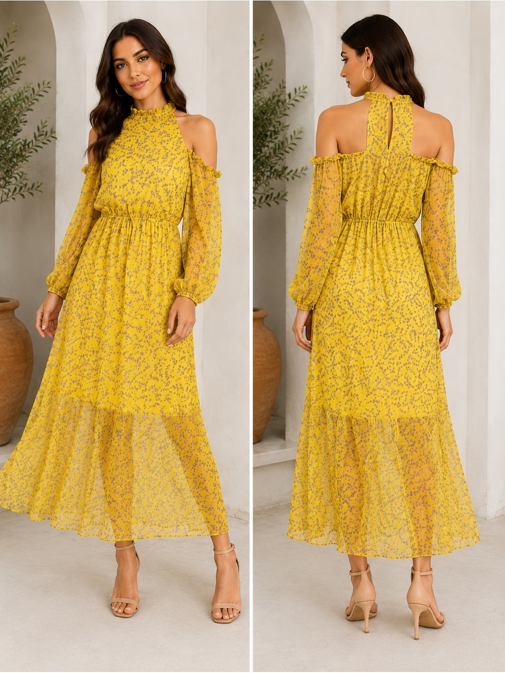 Sam Edelman Yellow Floral Cold Shoulder Maxi Dress | NWT | Size 4